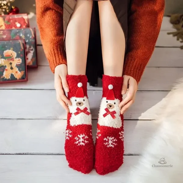 Chaussette de Noël femme en laine douce