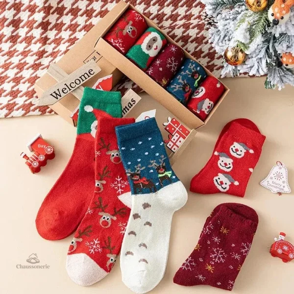 chaussette-de-noel-femme-edition-cadeaux-pack-de-5-paires-1 Chaussettes de Noël Femme - Pack de 5 paires