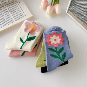 Chaussettes confortables avec design de fleurs