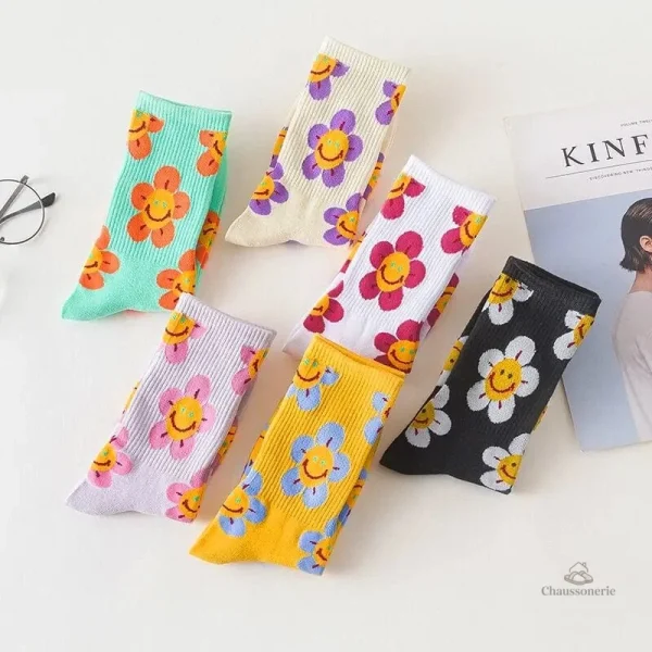 Confortables chaussettes à fleurs pour femme