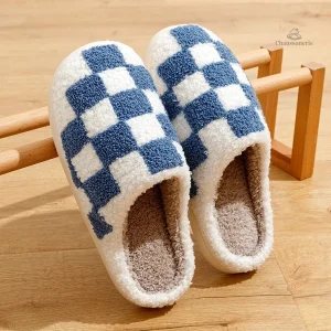 Chausson homme moderne blanc à carreaux bleu