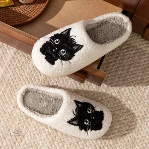 Chaussons chat femme confortables pour l'hiver