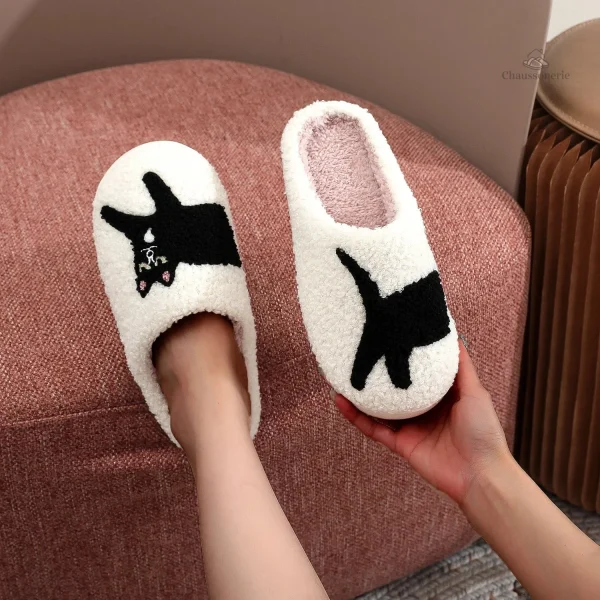 Chaussons doux pour femme, motif félin amusant