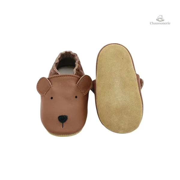 Chausson bébé cuir animal stylé