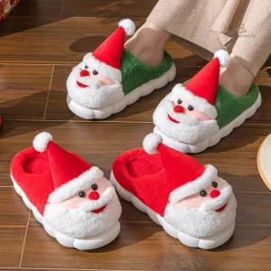 Chausson festif femme, style Père Noël, doux et chaud