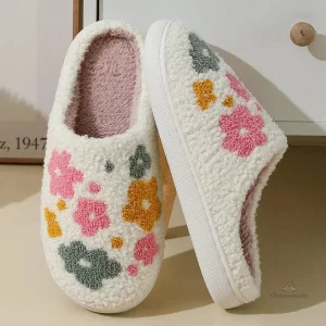 Confortable chausson d'hiver féminin avec fleurs