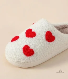 Chausson Femme Hiver doux avec motif de petits coeurs