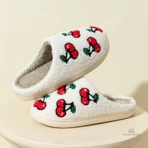 Chaussons chauds femme cerise, parfaits pour la saison froide