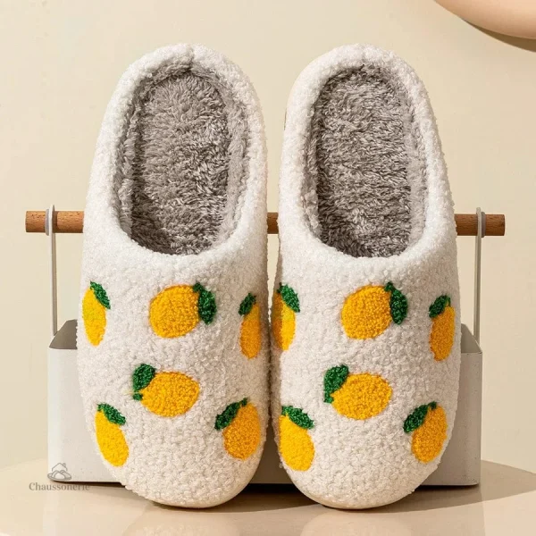 chausson-fantaisie-femme-citron-1 Chausson femme fantaisie citron pour l'hiver