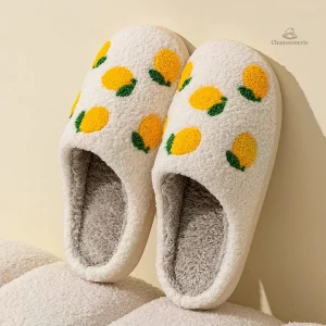 Chausson fantaisie femme en couleur citron