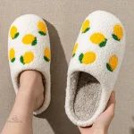 Chausson hiver femme doux avec motif citron