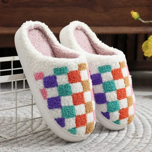 Chaussons originaux femme motifs à carreaux