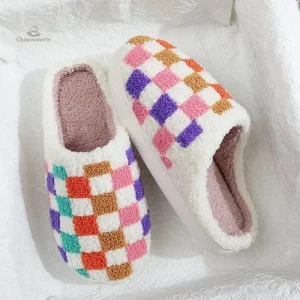 Chaussons confortables à carreaux pour femmes