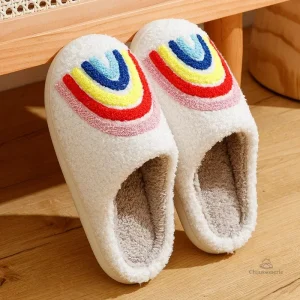 Chausson femme doux et confortable, motif arc-en-ciel