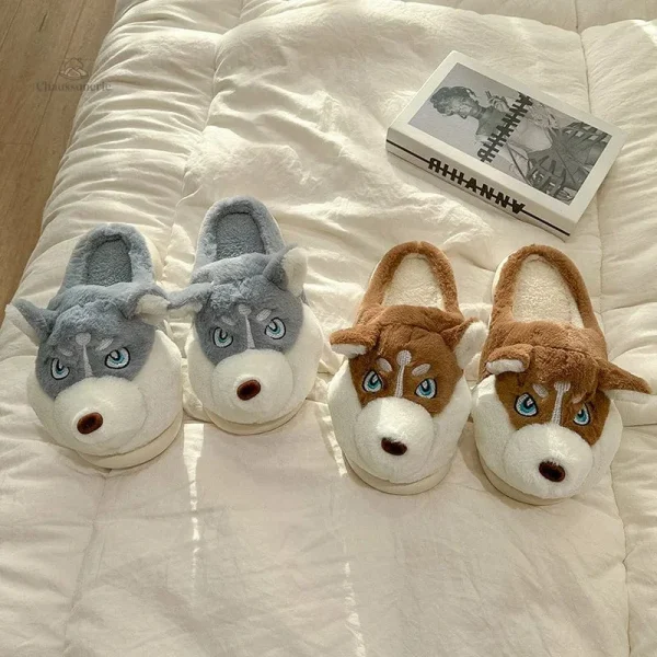 Chausson homme amusant, style loup
