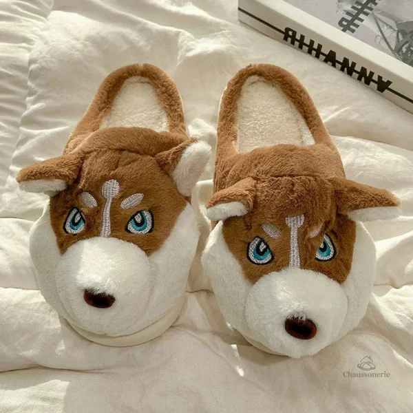 Chaussons confortables pour homme, loup