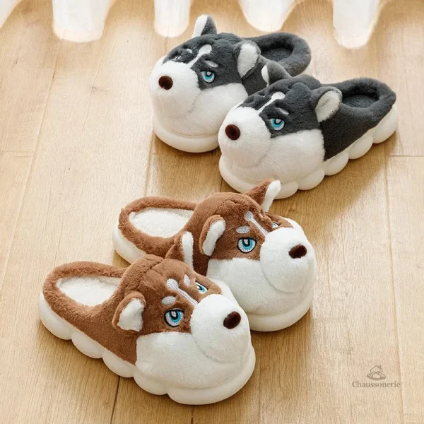 Chaussons rigolos pour homme, thème loup