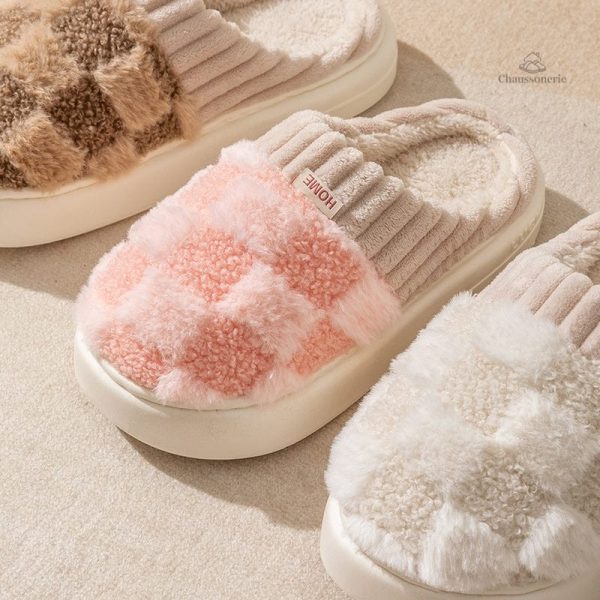 Chausson femme tendance à carreaux