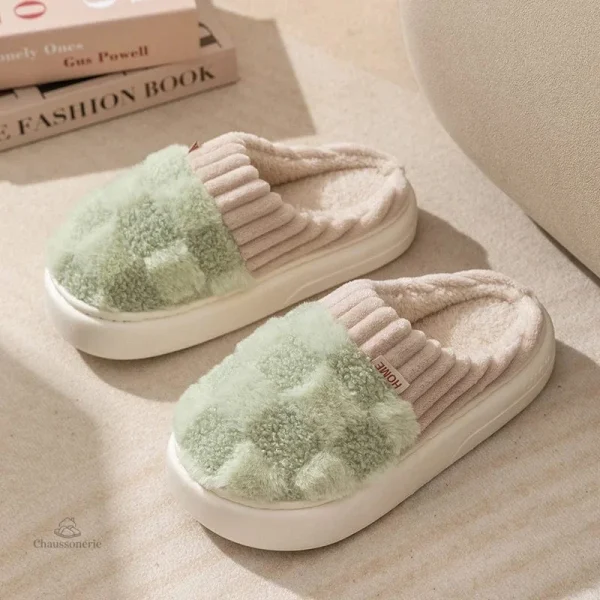 Chausson femme en tissu à carreaux