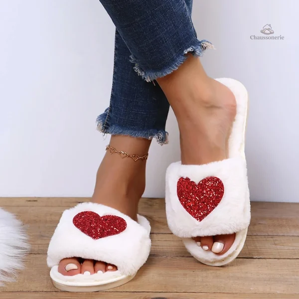 chausson-mule-ouverte-femme-coeur-paillete-1 Chausson mule ouverte femme cœur pailleté