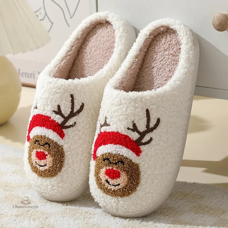 Chaussons originaux femme en forme de renne de Noël