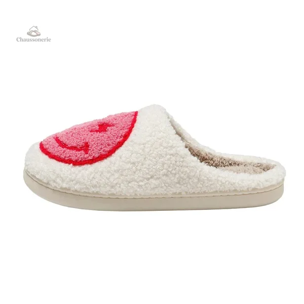 Chausson femme rose avec motif Smiley joyeux
