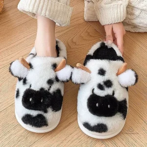 Chaussons originaux femme vache en peluche