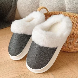 Chaussons fourrés femme pailletés