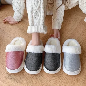 Chaussons fourrés pour femme avec paillettes