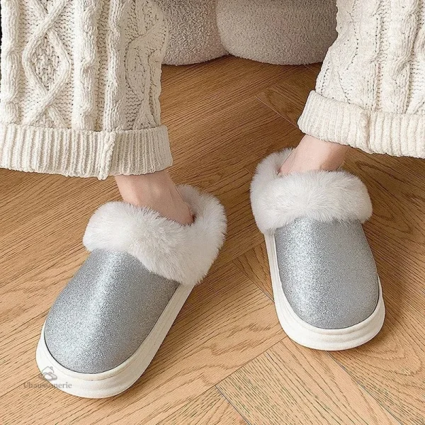 Chaussons fourrés pailletés pour femme