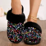 Mule femme paillettes confortable pour l'hiver