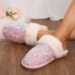 Mule confortable pour femme, décoration pailletée