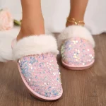 Chausson femme d'hiver avec finition pailletée